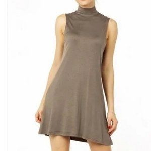 Sofra Sleeveless Mock-Neck Dress in Taupe